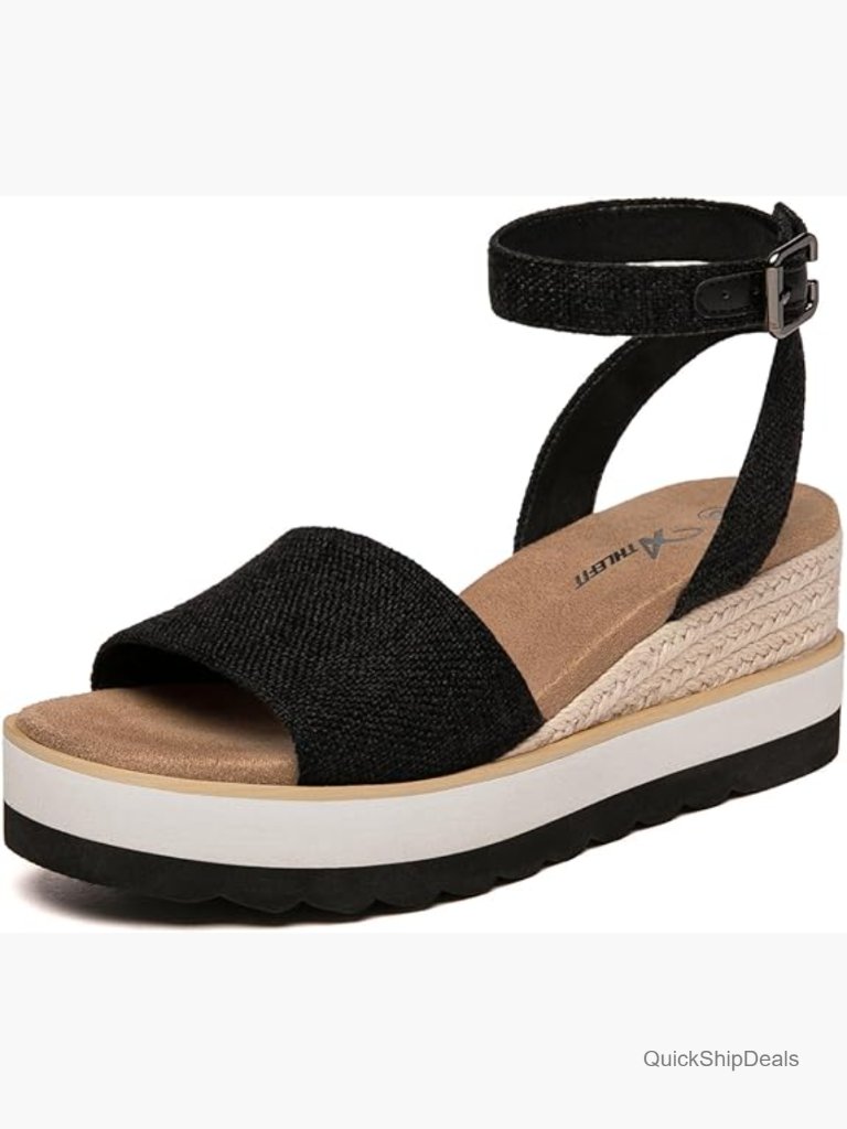 Women's Espadrille Wedge Sandals With Ankle Strap And Platform Sole